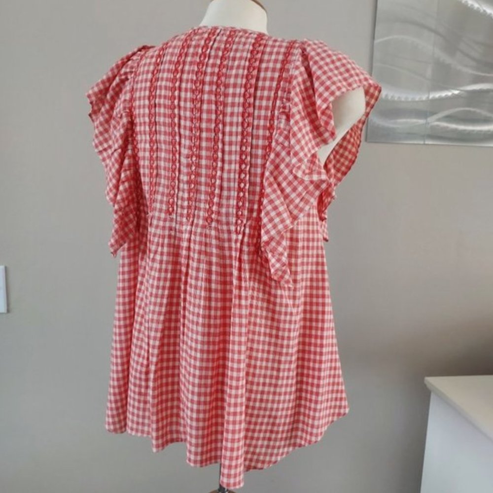 Max Studio Red Gingham Flutter Sleeve Blouse - image 3
